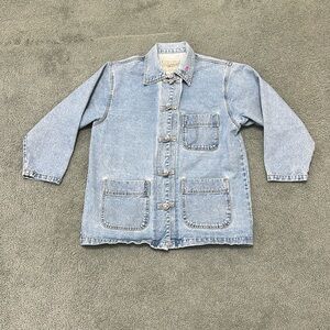 Vintage 90s Chore Coat Denim Jacket Workwear Barn Style Frog Closure